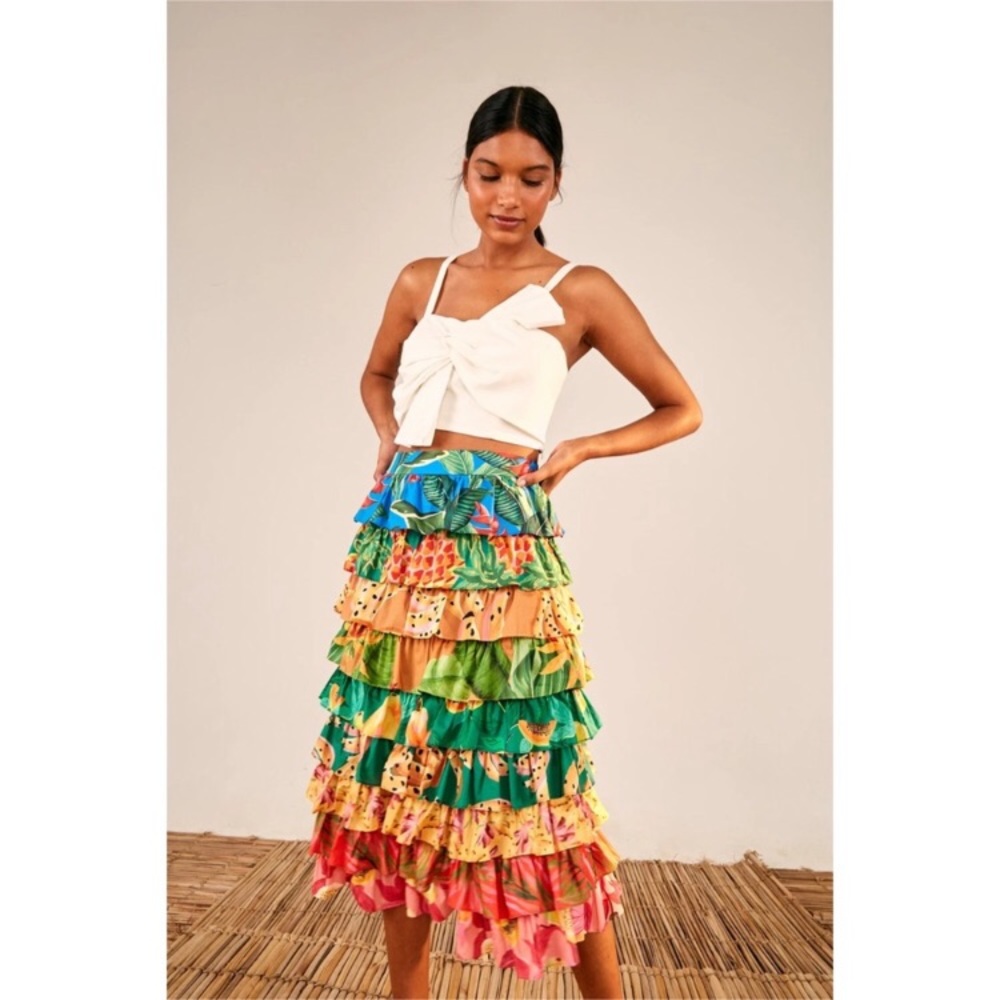 Farm Rio Women’s Mixed Prints Multi-Layered Midi Skirt XL
